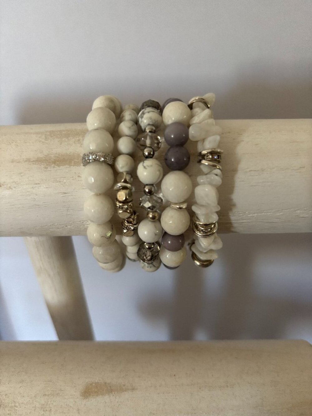 Handmade Gemstone Stretch Bracelet Stack Set of 5 NWT